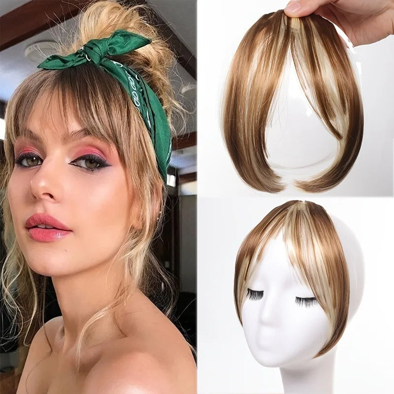 Synthesis Wig Middle-Part Bangs Hair Extensions Clip In Forehead Natural Seamless French Oblique Bangs Eight-Character Bangs