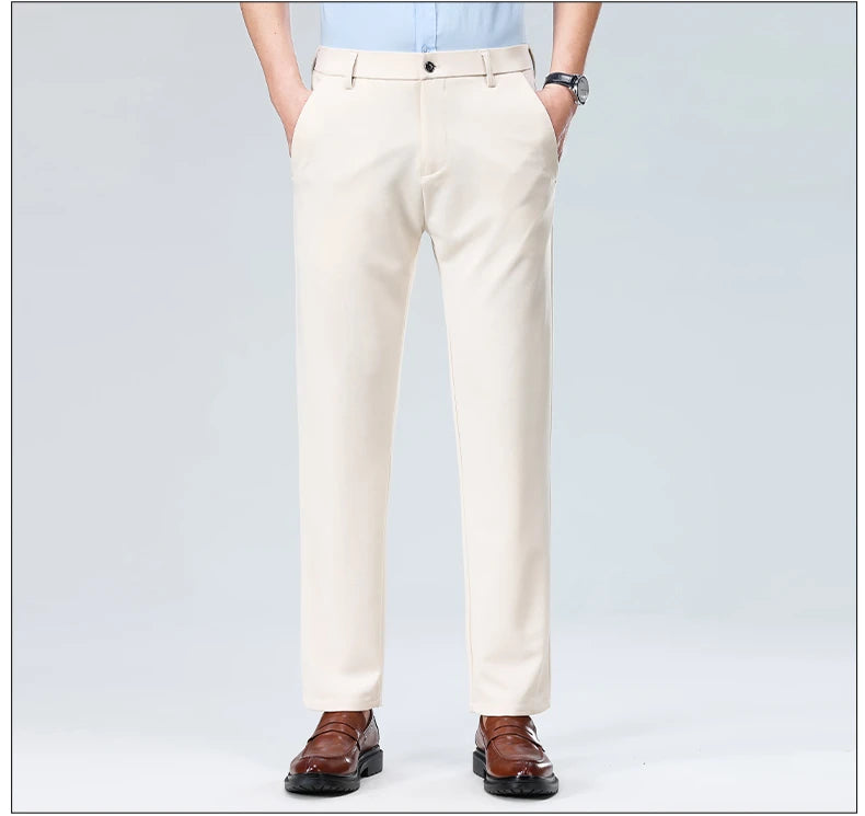 Mens Summer Stretch Straight Leg Business Dress Pants Breathable High Drape Trousers for Business Events