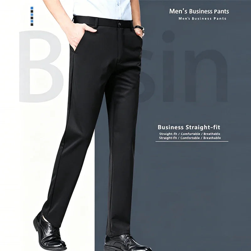 Mens Summer Stretch Straight Leg Business Dress Pants Breathable High Drape Trousers for Business Events