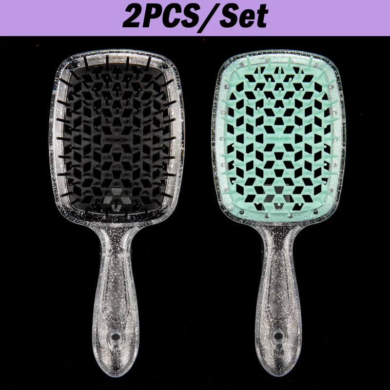 2Pcs Professional Detangling Hair Brush & Comb Set Hollow Out Anti-static Scalp Massage Hairbrush for Wet Dry Hair Styling