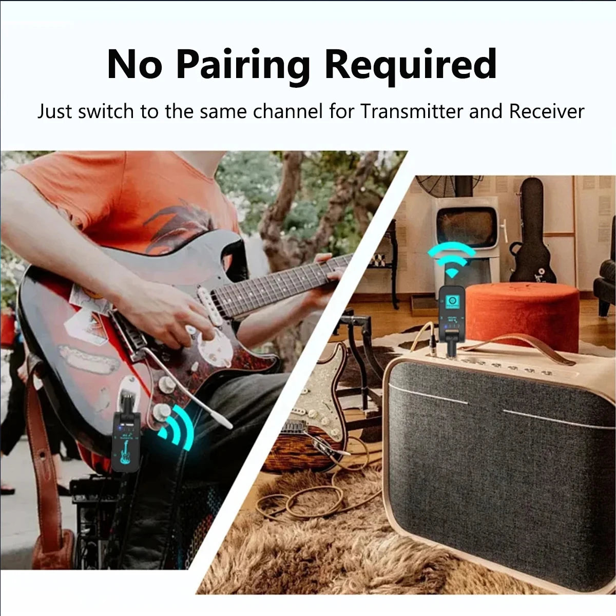 WS-4 2.4GHz Wireless Guitar Audio System - No Pairing Required, 8 Channels, 40m Range, 10H Battery, for Guitar/Keyboard/Drums