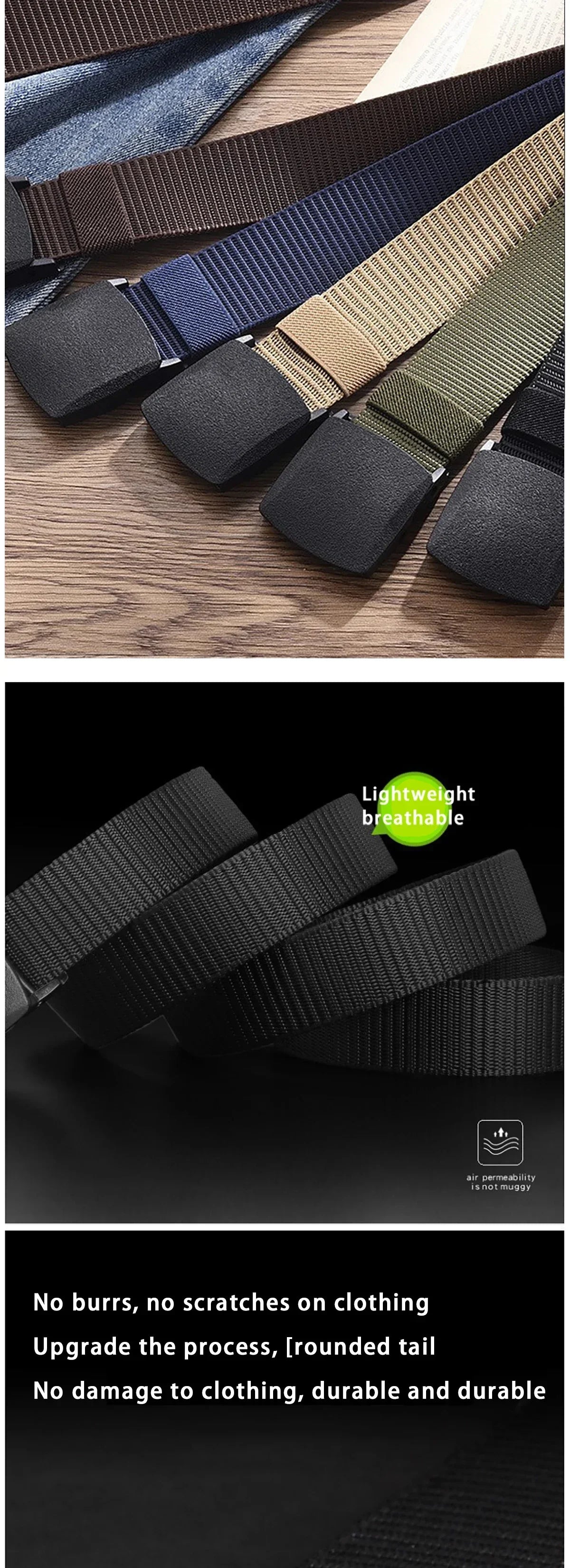 Automatic Nylon Tactical Belt - Adjustable Non-Metal Buckle, Lightweight & Comfortable for Outdoor Use