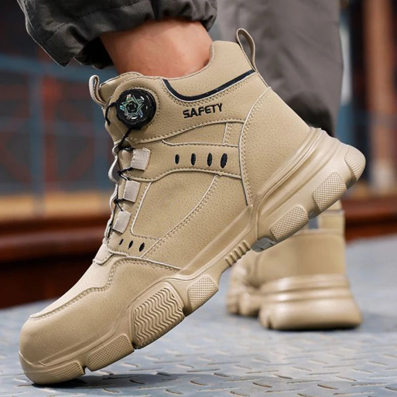 Men Steel Toe Safety Work Boots Anti-smash Puncture Proof Kevlar Midsole Waterproof Lightweight Industrial Shoes Rotary Buckle