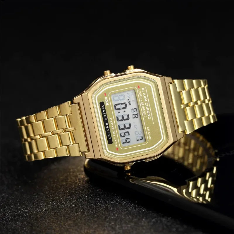 Luxury LED Digital Men's Watch Stainless Steel Electronic Wristwatch Simple Business Gold Silver Reloj Hombre