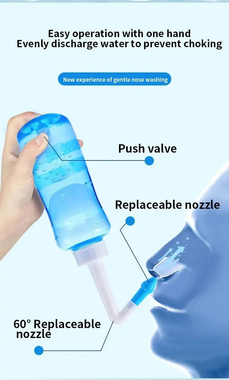1 pièce bouteille de lavage nasal 300ml adulte et enfant cavité nasale et bouteille de lavage nasal solution saline physiologique rhinite manuelle