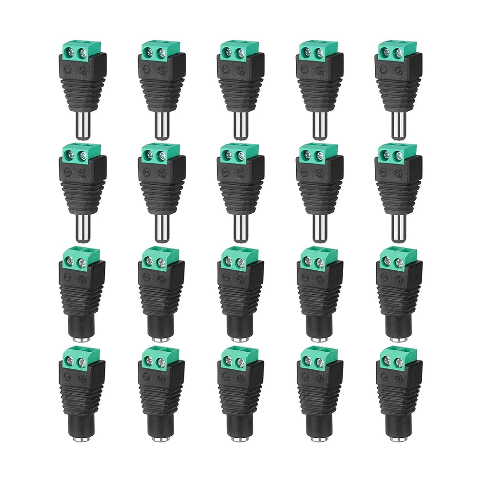 5 Pairs Male and Female Welding-Free DC Plug 5.5*2.1mm Welding-Free DC Female Head Green Terminal Monitoring Power Plug Push-But