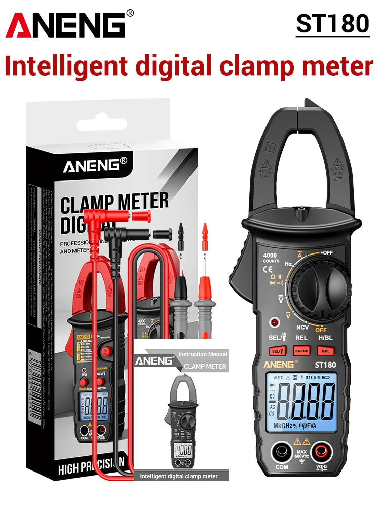 ANENG ST180 AC Current Clamp Meter  Digital 4000 Counts Multimeter Ammeter Voltage Tester Car Amp Hz Capacitance NCV Ohm Tool