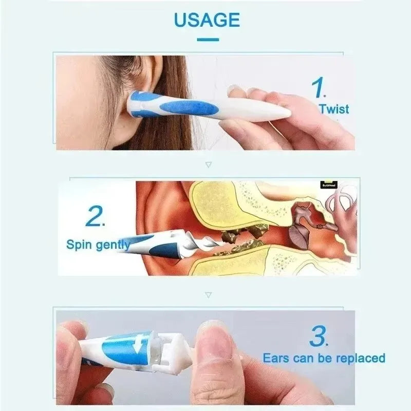 Ear Wax Remover Tool Ear Cleaner with Soft Silicone 16 Replacement Tips Simply To Grab Extract Earwax
