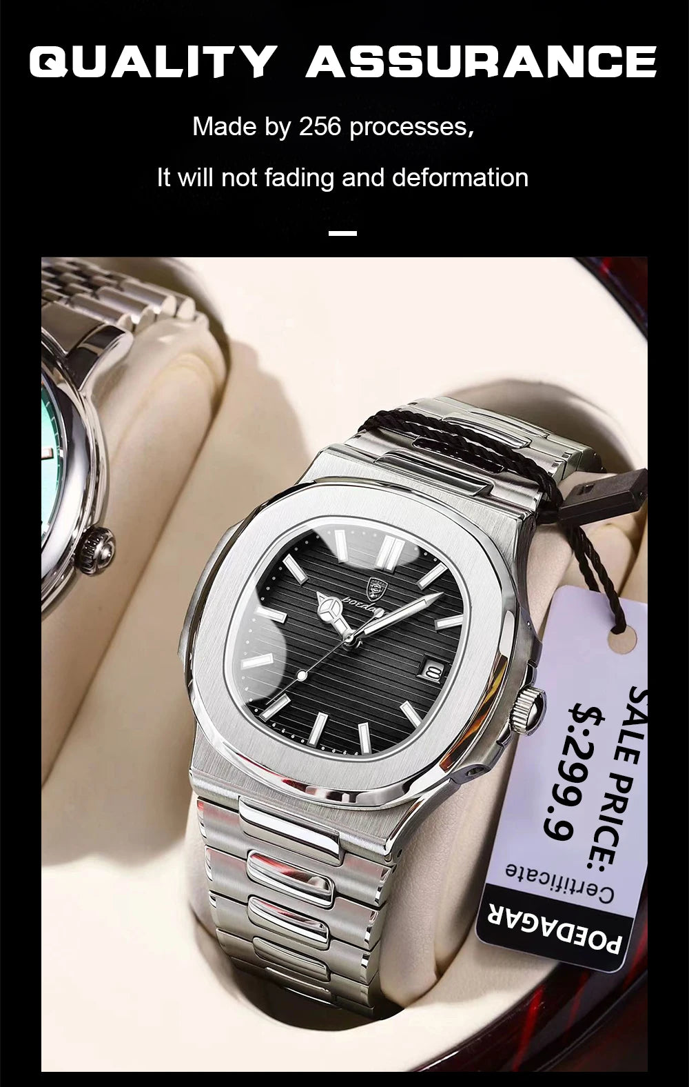 POEDAGAR Top Luxusmarke Herrenuhr Sport Wasserdicht Leuchtend Datum Herrenarmbanduhr Quadratisches Zifferblatt Quarz Herrenuhren Hohe Qualität
