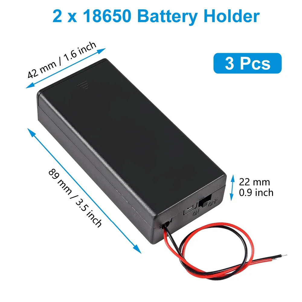 3pcs 18650 Battery Holder with Wire 3.7V,7.4V, 11.1V, 14.8V 18650 Battery Holder Box for Battery storage charging