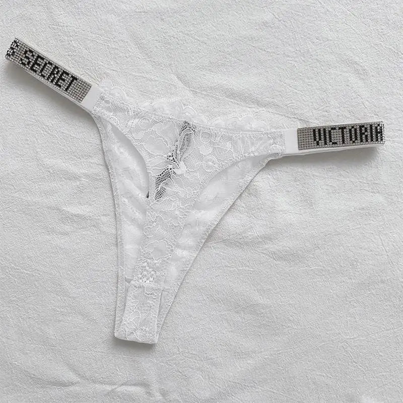 2025 New Sexy Pink Brand Lingerie Female Intimate Underwear Rise Women Panties Bra Rhinestone Letter Comfort Brief