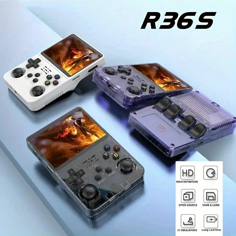 R36S Retro Handheld Game Console Liunx 3.5-inch IPS Screen Built in 64G 20000 Classical Games Portable Game Console Holiday Gift