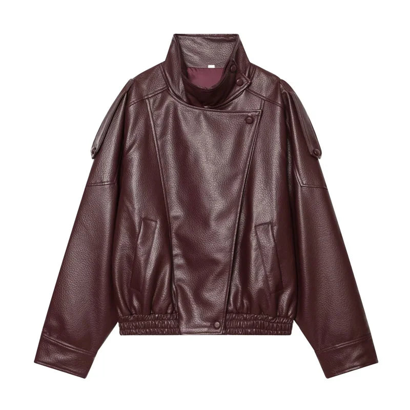 Women's Faux leather Jacket New Fashion Long Sleeve Versatile Jacket Personality Chic Women Coat Autumn Winter Ladies Outerwear
