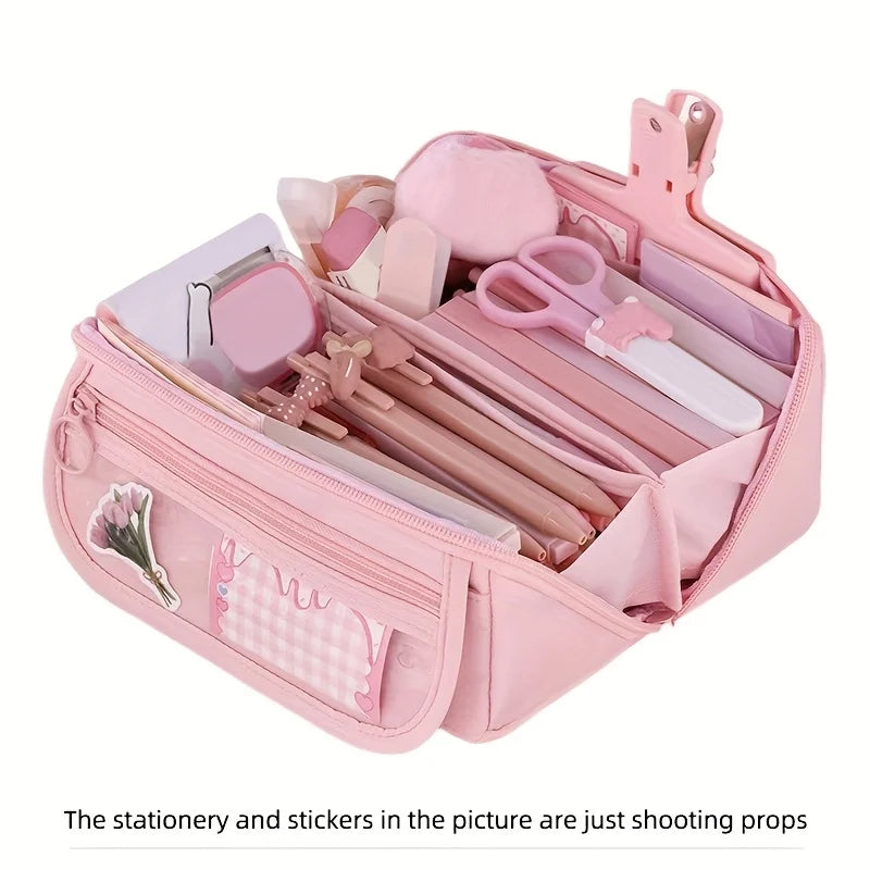 Large Capacity Pencil Case Organizer - Multi-Compartment Desktop Storage for School & Office Supplies ( Pink/Purple/Black) - Shoppiline