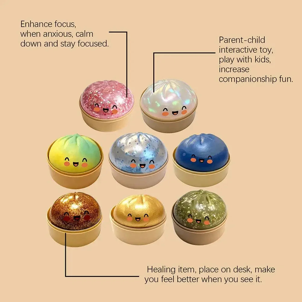 Realistic Giant Dumpling Squeeze Toy with Bamboo Steamer Soft TPR Dough Ball Decompression Fidget Toy Funny Creative Gift