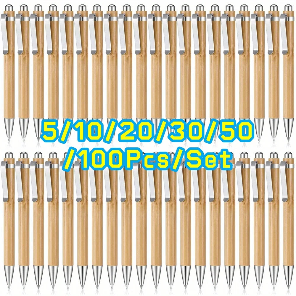 5/10/20/30/50/100PCS Bamboo Ballpoint Pen Stationery Party Pens Office School Supplies Business Gifts