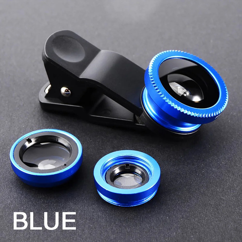 Objectif 3 en 1 Fisheye Grand Angle Zoom 0,67X Macro pour Téléphone Kits d'Objectifs Caméra pour Smartphone Objectif Zoom Fisheye avec Clip Téléphone