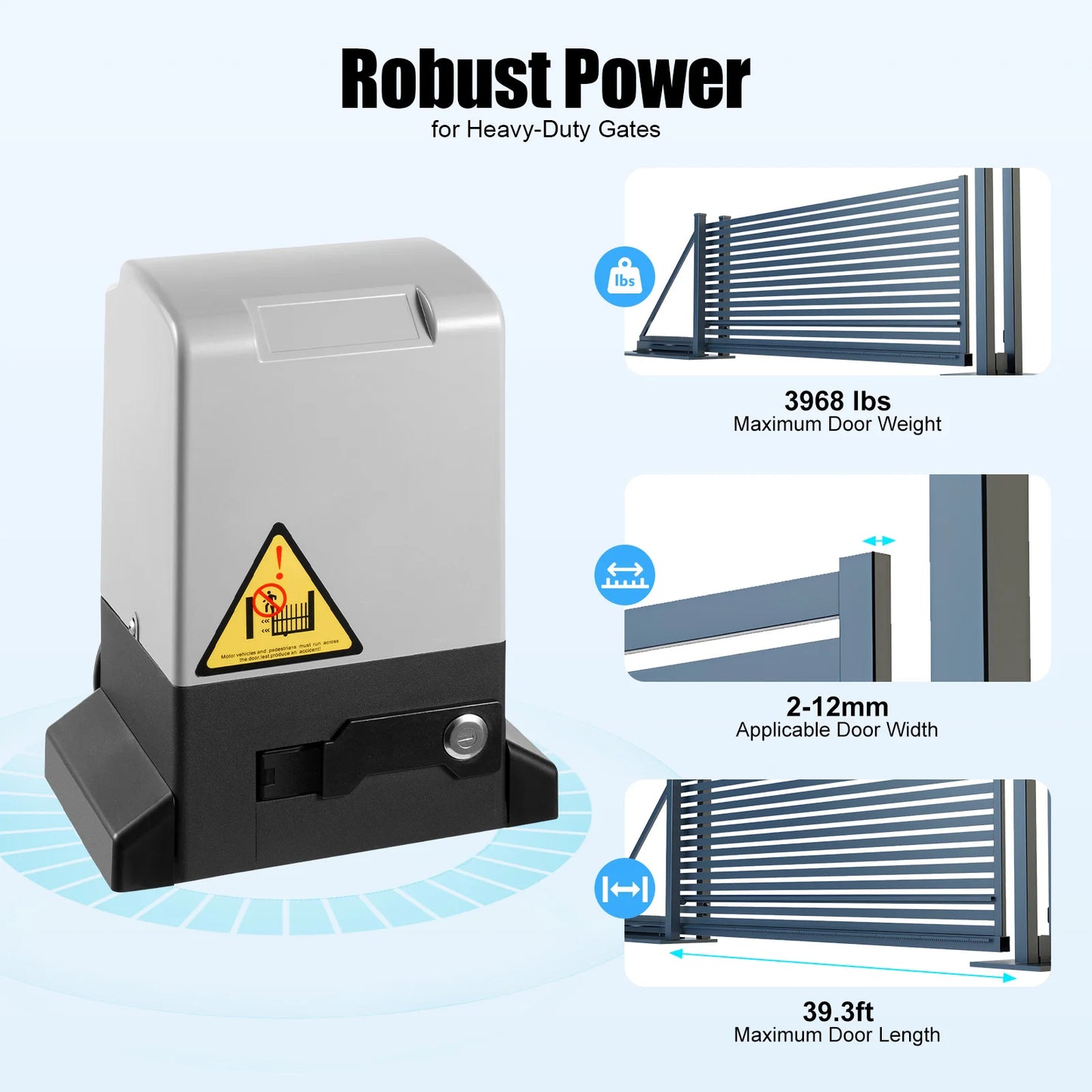 Automatic Gate Opener with 6pcs Sliding Door Gear Rack, 750W Electric Sliding Gate Opener 1600Kg 12m Automatic Sliding Gate Drive Low Noise 50dB Automatic Gate Opener Electric Gate Opener Kit with 2 Remote Control & 2 Infrare