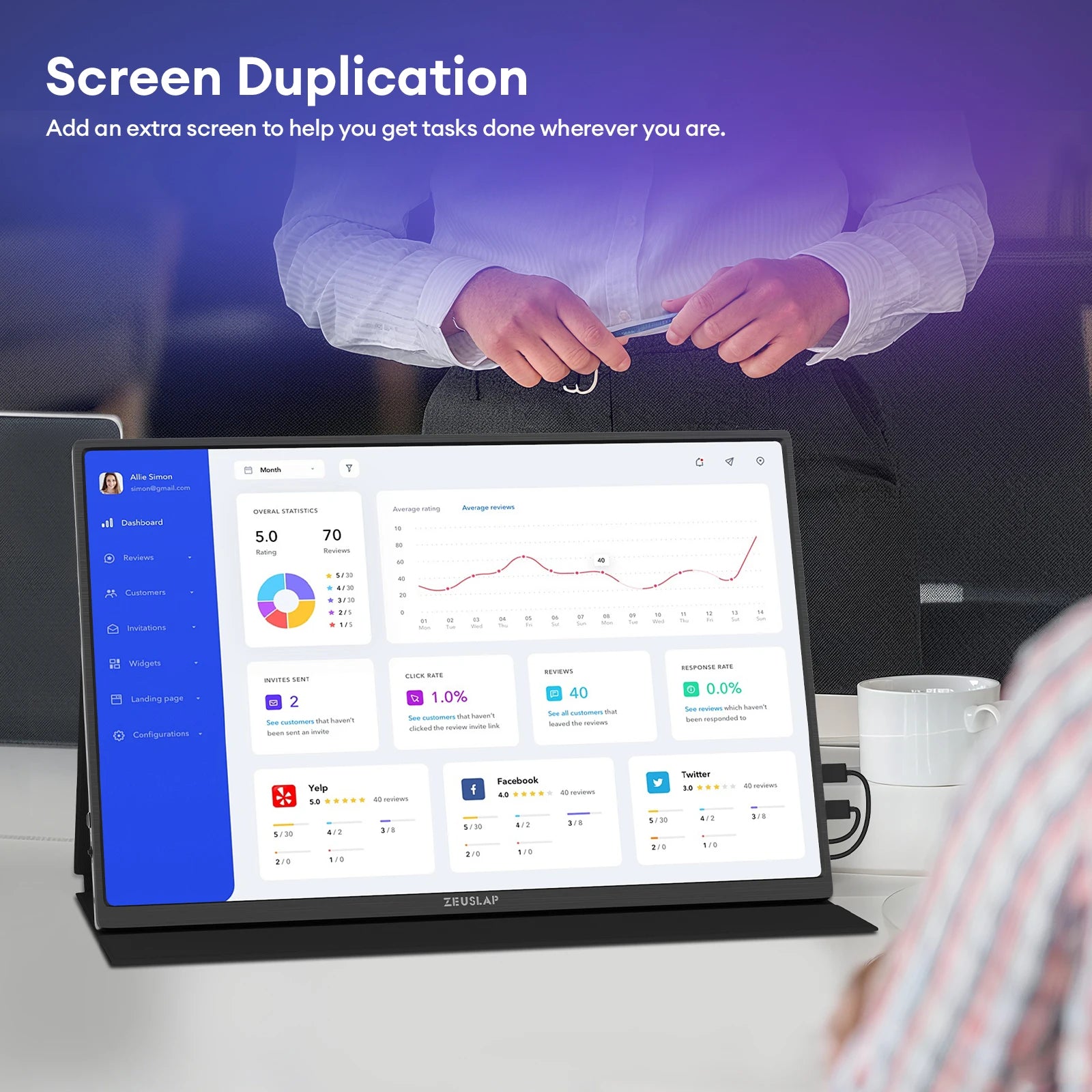 ZEUSLAP 16" 2.5K 144hz Portable Monitor 2560*1600 16:10 100%sRGB 500Cd/m²  Travel Gaming Display for Laptop Switch ps4 ps5 Xbox - Shoppiline