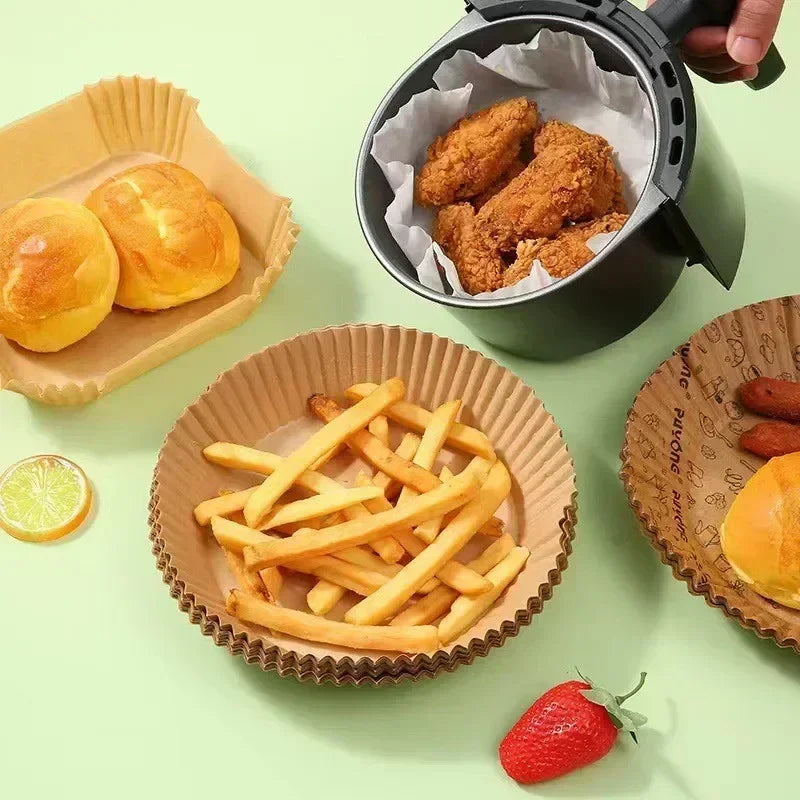 50/100PCS Einweg-Heißluftfritteusenpapier Quadratisch Rund Backpapier Grillplatte Antihaftmatte Küchenbackofen Öl absorbierendes Papierwerkzeug