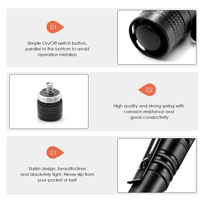Ultra Bright Mini Portable LED Pen Light High Lumens Pocket Flashlight Handheld Torch for Camping Outdoor Emergency Use
