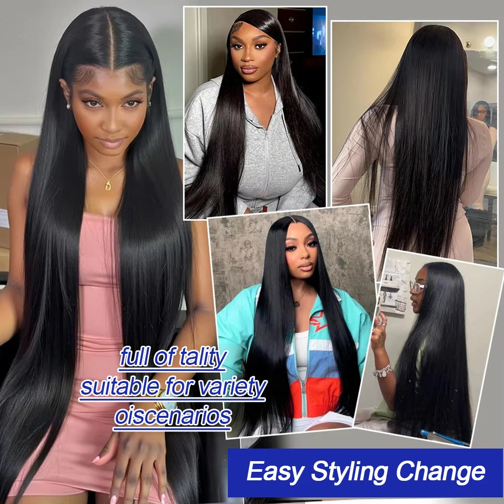 40 Inch Bone Straight Human Hair Wig 13x4 13x6 HD Transparent Lace Wigs Brazilian Full Lace Frontal Wig For Women 300% Density