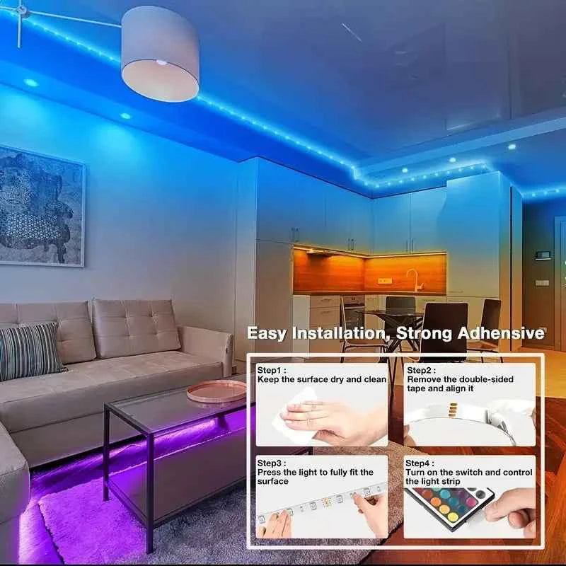 RGB LED Strip Light 1-40m with Music Sync, 44-Key Remote & APP Control, 5V USB Flexible Tape for Home TV Backlight Decor
