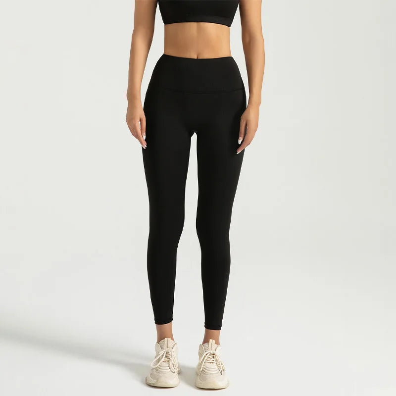 Black Leggings for Women with No T-line High-waisted Hip Lift Yoga Pants with Abdominal Compression and Nude Running Leggings