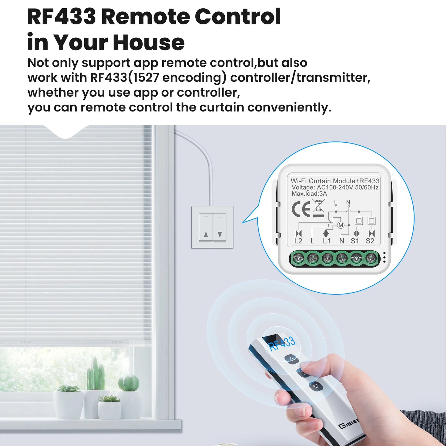 GIRIER Tuya Smart Wi-Fi RF433 ZigBee Curtain Switch Module for Electric Roller Shutter Blind Motor 1/2CH Works Hey Google Alexa