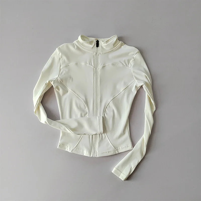 Slim Fit Sports Jacket Stand Collar Zipper Coat Sports Fitness Yoga Clothing Plus Velvet Jacket Slimming Quick-drying Top Suit