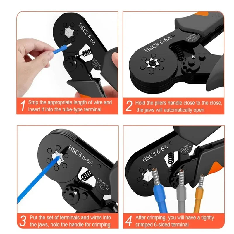 Hexagonal Self-Adjustable Ratchet Ferrule Crimping Tool Kit 23-10AWG 0.25-6mm² Crimper Kit with 400-2000pcs Wire Terminals - Shoppiline