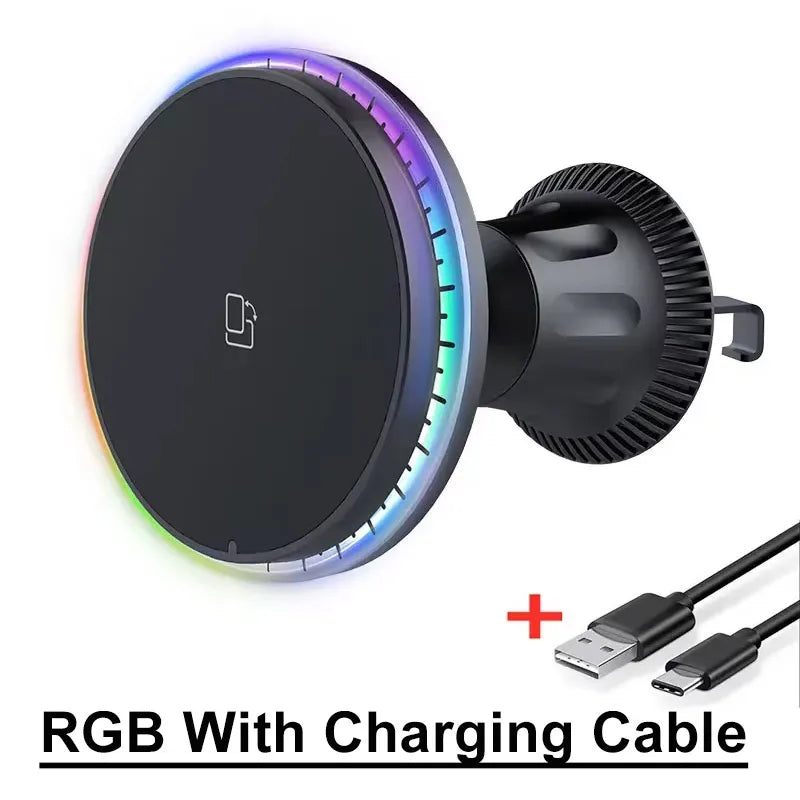 Magnetic Car Wireless Charger RGB For iPhone12 13 14 15 16 17 Pro Max Macsafe Car Phone Holder Stand Mount Fast Charging Station - Shoppiline