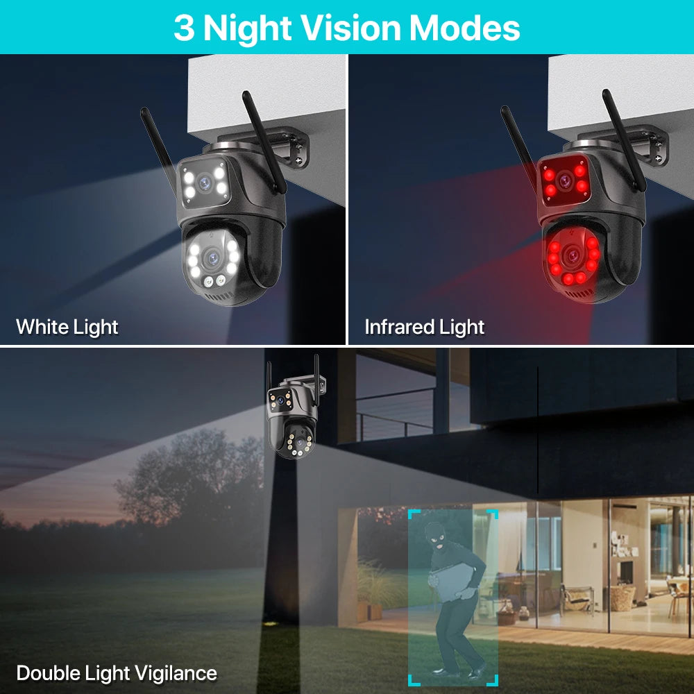 4K 8MP HD Wifi PTZ Camera Outdoor 4MP Dual Lens Dual Screen AI Auto Tracking IP Camera CCTV Audio Video Surveillance P2P iCSee - Shoppiline