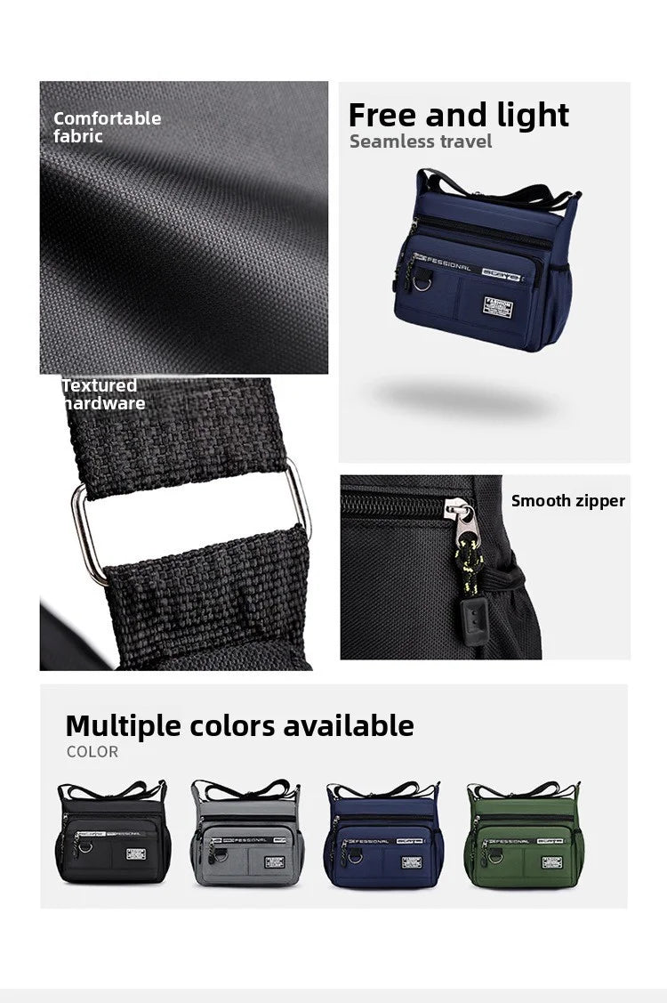 Men's cross-body bag with multi-layered pockets, adjustable shoulder strap, business single-shoulder bag