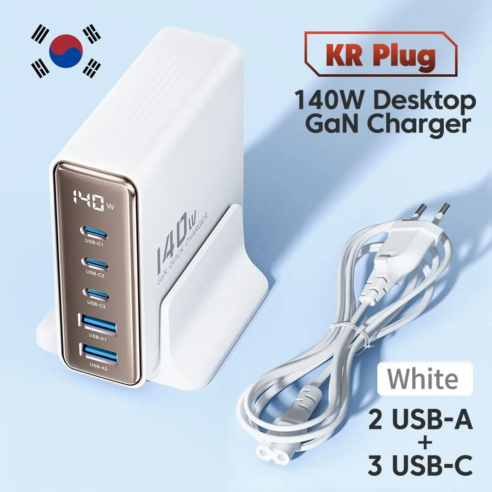 Toocki 140W GaN USB Charger 5in1 Desktop Fast Charge USB Type C Charger LED Display Charger For iPhone Xiaomi Smartphone Laptop - Shoppiline
