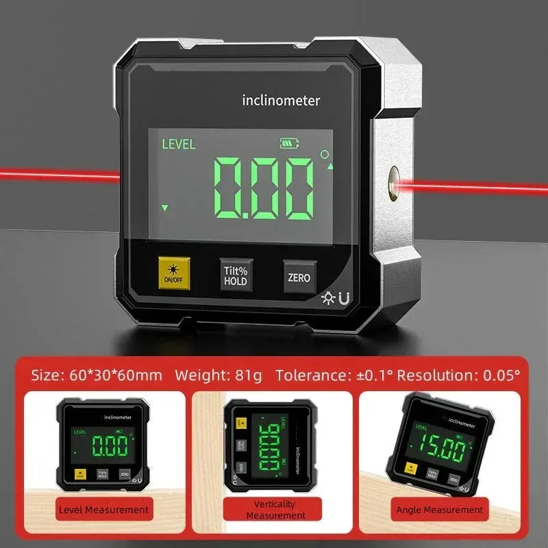 NEW 2-Side Magnetic Digital Angle Gauge With Laser Electronic Protractor Horizontometer Inclinometer Angle Ruler Slope Measuring
