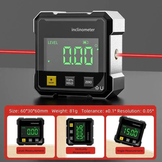 NEW 2-Side Magnetic Digital Angle Gauge With Laser Electronic Protractor Horizontometer Inclinometer Angle Ruler Slope Measuring
