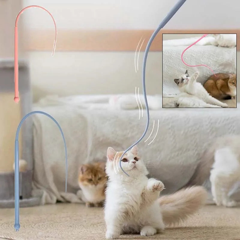 Cat Teaser Stick Toy Interactive Silicone Simulated Mouse Tail Kitten Toy Training Durable Teasing Cat Toy Supplies
