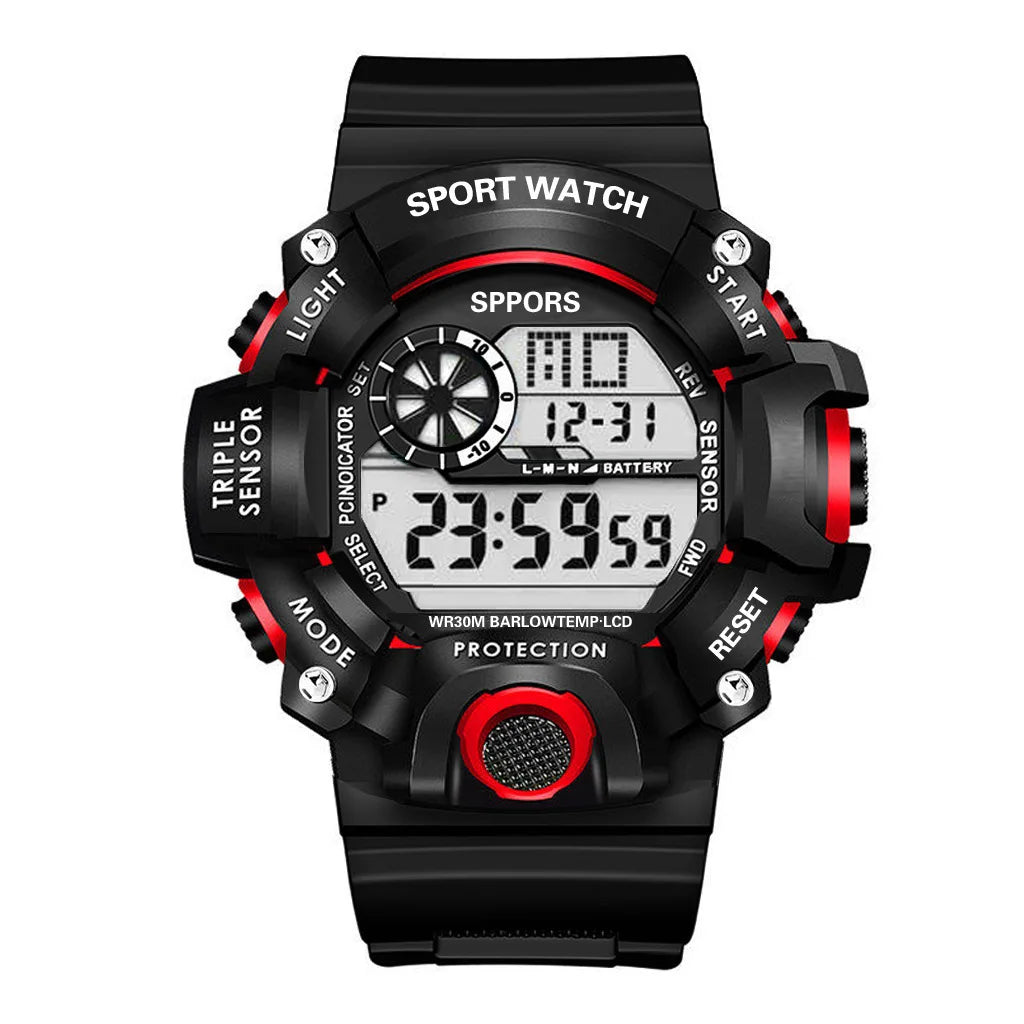 Mode Herrenuhr Sportliche elektronische Armbanduhr Großes Zifferblatt Multifunktional Wasserdicht Leuchtend Alarm Kinder Militäruhr für Herren
