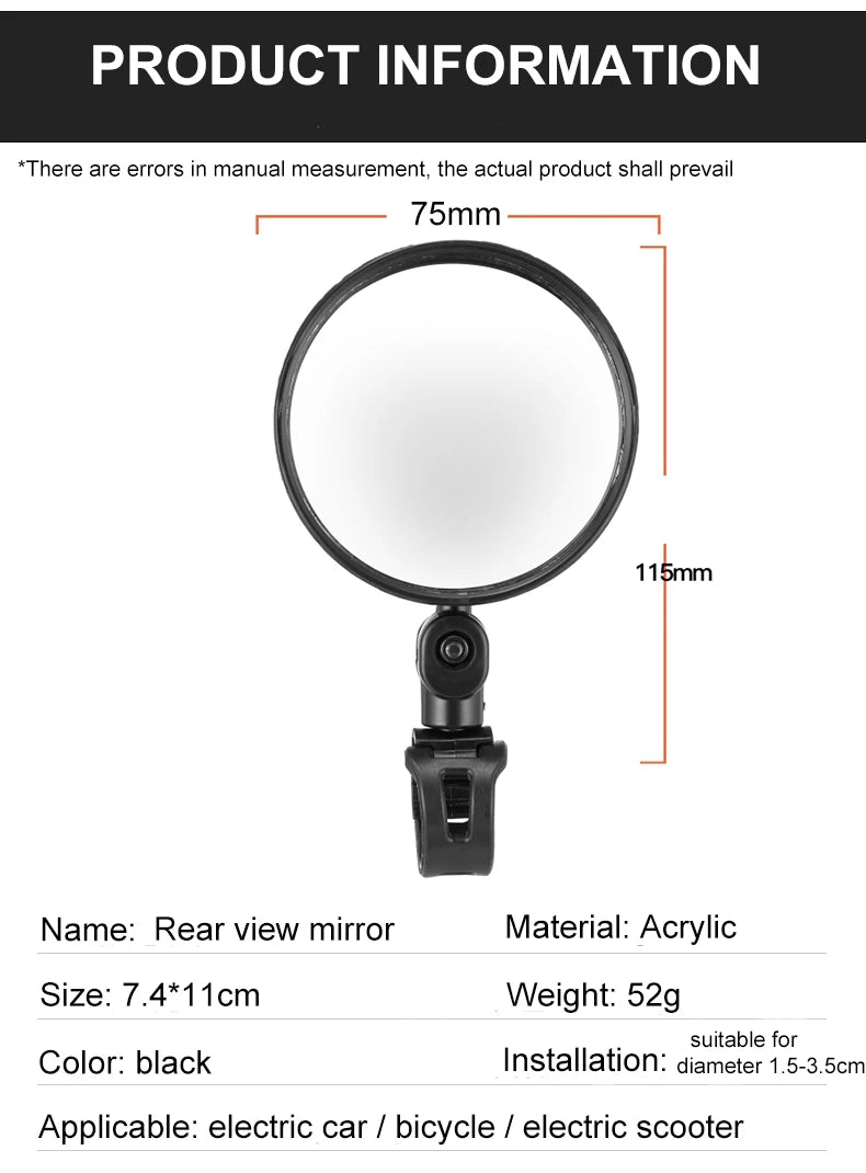 1/2PCS Bicycle Rearview Mirror 360 Degree Adjustable Rotatable Universal Cycling Handlebar Rear View Mirrors for MTB Road Bike