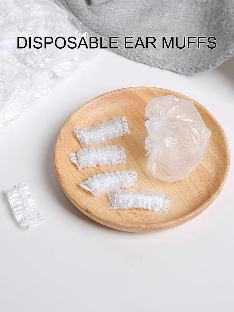 100PCS Disposable Hair Earmuff Dye Transparent Elastic Shower Hair Dye Protection Tool Shield Waterproof Earpack Plastic Wrap