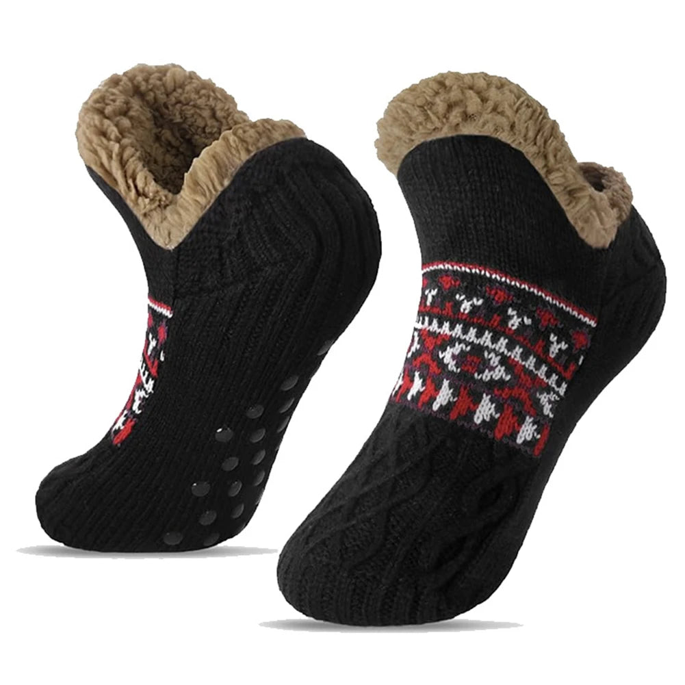 Herren Damen Winter Indoor Hausschuhe Socken Rutschfeste Dicke Thermosocken Warme Thermosocken Weich für Weihnachten