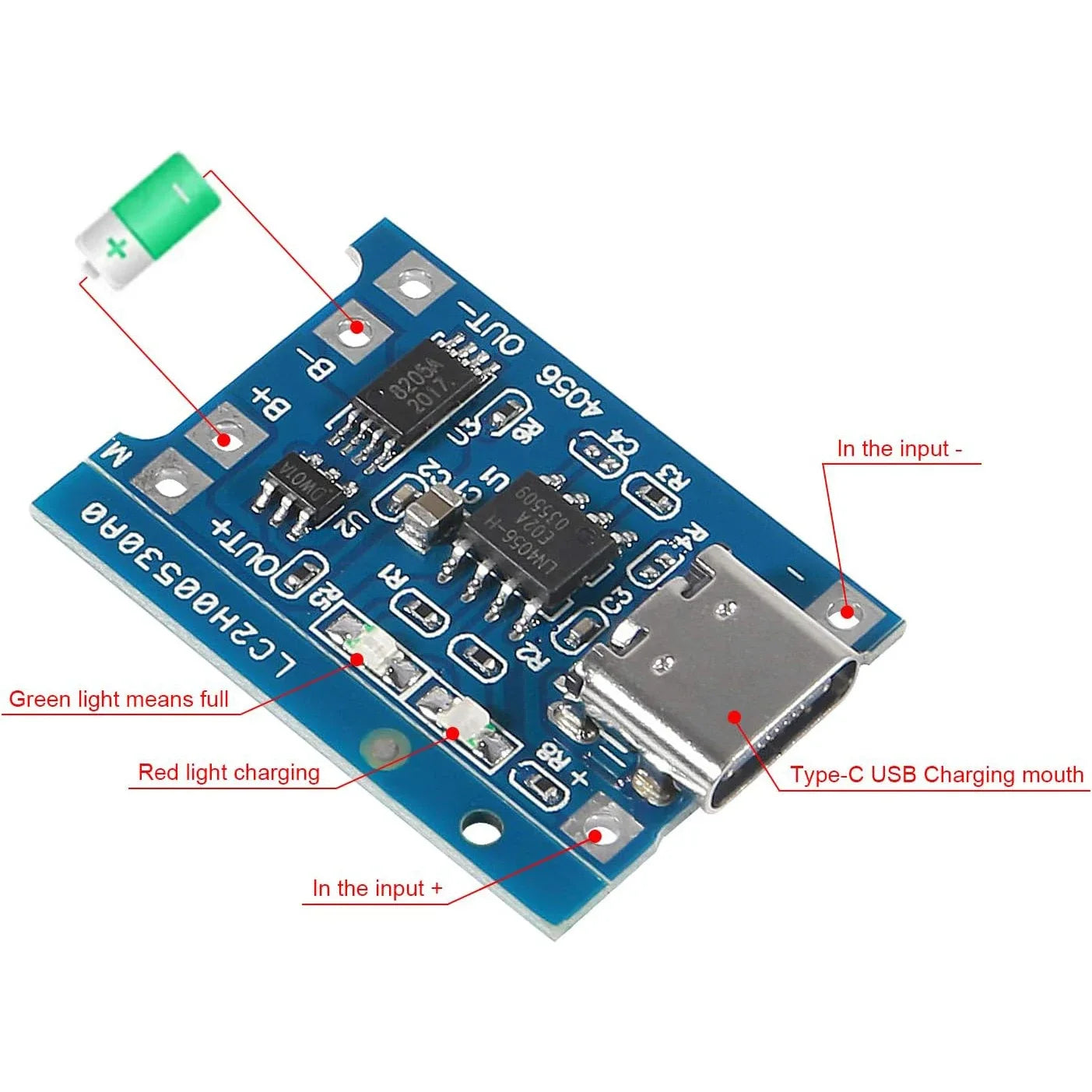 2/20pcs TP4056  4067 +Protection Dual Functions 5V 1A Type C 18650 Lithium Battery Charging Board Charger Diy Kit Electronic