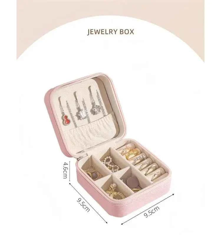 Solid Color PU Leather Material Jewelry Storage Box Travel Earrings Necklace Ring Organizer Case For Travel