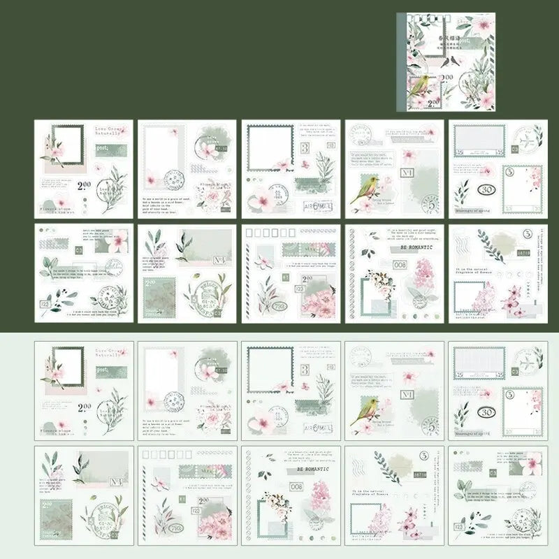 4Style 20pcs/book INS Floral Sticker Book Four Seasons Theme Cutting Scrapbook Dual-material Handbook DIY Decorative Stickers