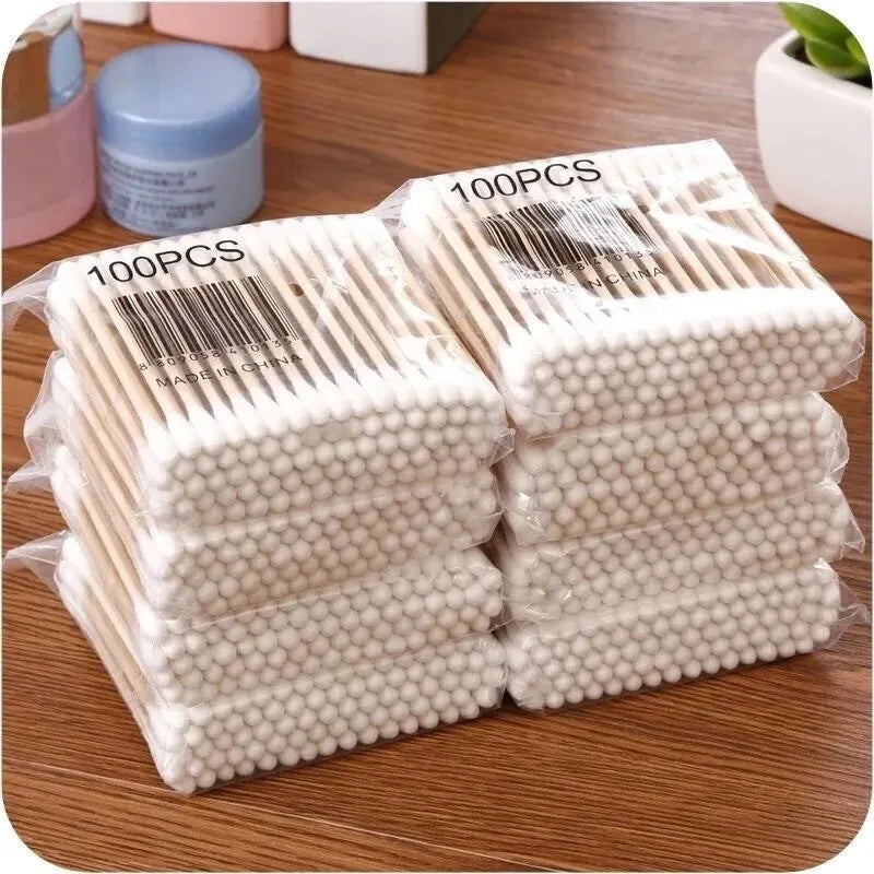 500 Stück Doppelkopf Wattestäbchen Holz Nase Ohren Reinigung Frauen Make-up Werkzeuge Lippenstift Wattestäbchen Spitze Sticks Bastoncillos Oidos