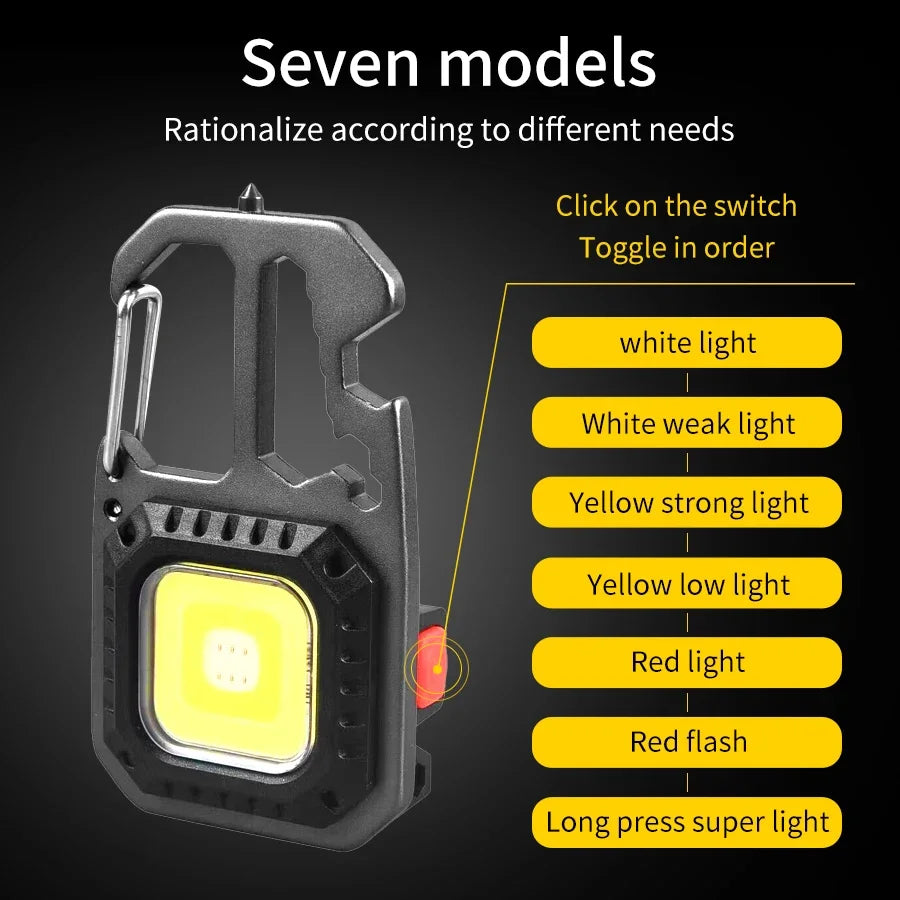 Ultra Small Mini LED Light Rechargeable Keychain Light Outdoor Camping COB Work Light Portable Pocket Wrench Screwdriver