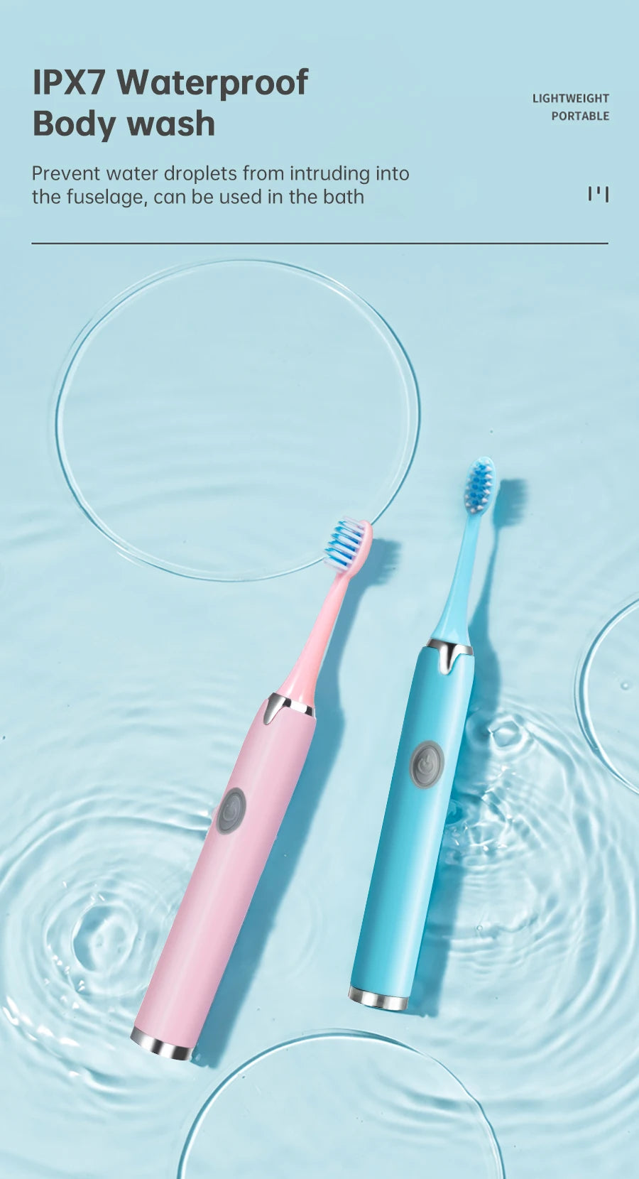 Tongwode Sonic Electric Toothbrush IPX7 Waterproof Adult Couple Home Use Soft Bristle Replaceable With 6 Tooth Brush Heads