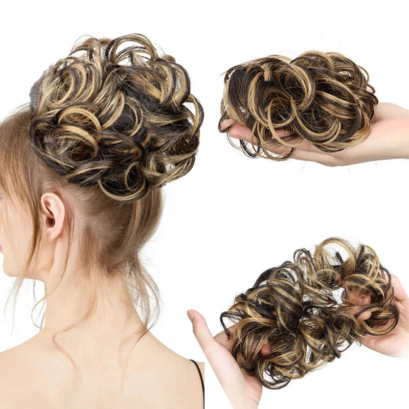 Synthetic Messy Bun Chignon Donut Hair Pad Elastic Hair Rope Rubber Band Black Brown Blonde Hairpiece for Women
