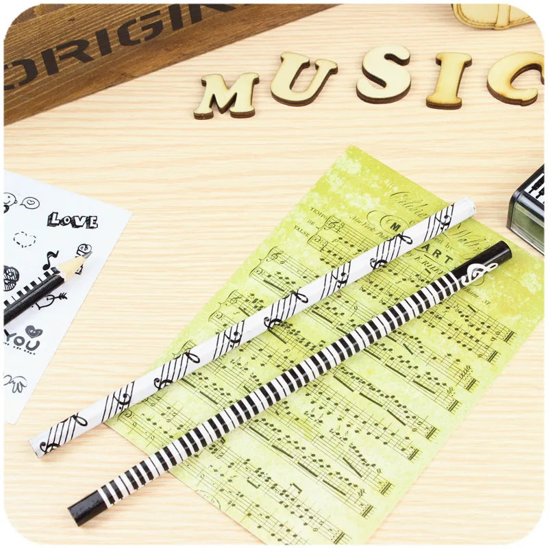 10Pcs Piano Music Note Pencil + 4pcs Pencil Eraser Stationery HB Wooden Painting Sketch Pen Exquisite Gift